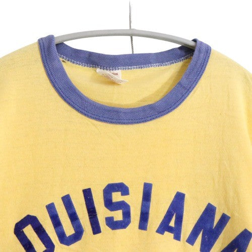 70s vintage RUSSELL ATHLETIC ラッセルアスレティック レディース 半袖Tシャツ リンガーT USA製 シングルステッチ フロッキープリント