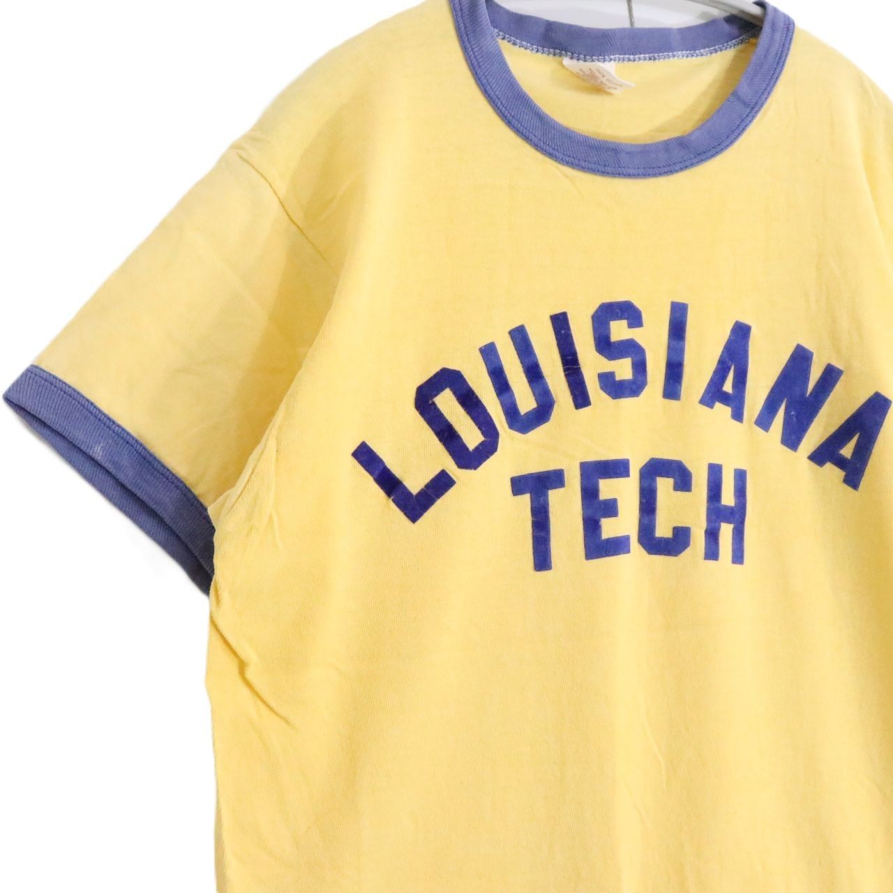 70s vintage RUSSELL ATHLETIC ラッセルアスレティック レディース 半袖Tシャツ リンガーT USA製 シングルステッチ フロッキープリント