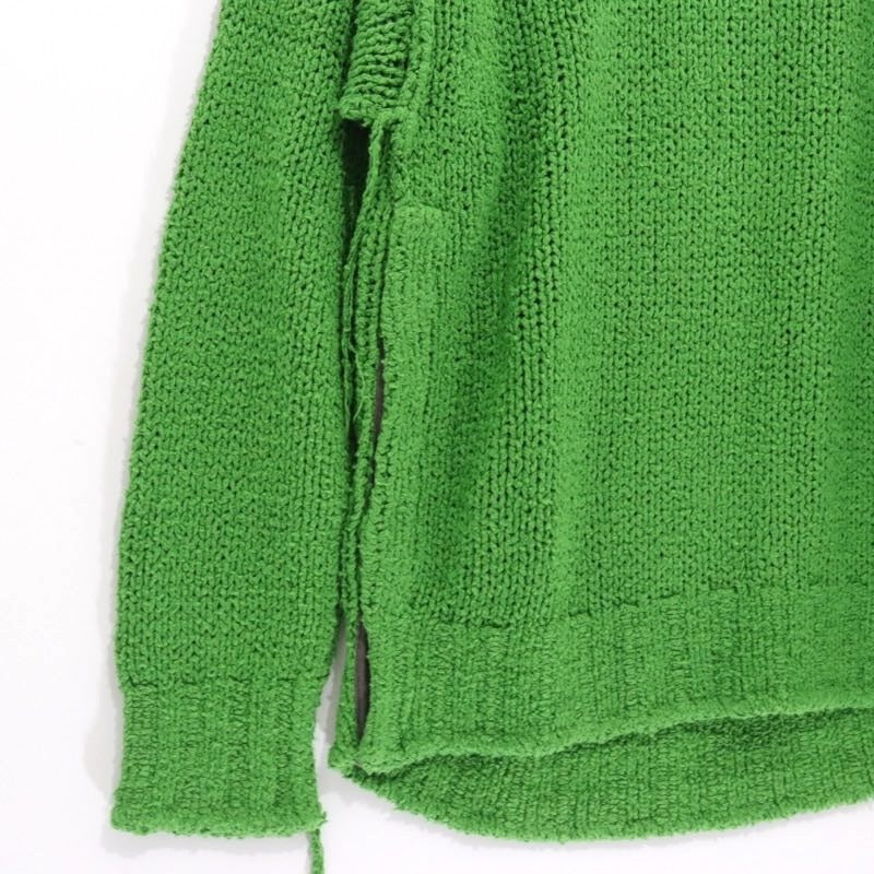 sacai 23SS | Inside-Out Destroyed Cotton Knit Pullover "Green" (23-03015M)