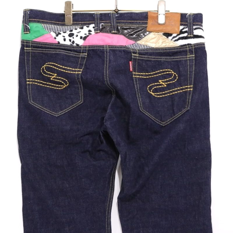 SQUARE | Mixed Material Patchwork Denim Pants "Straight"