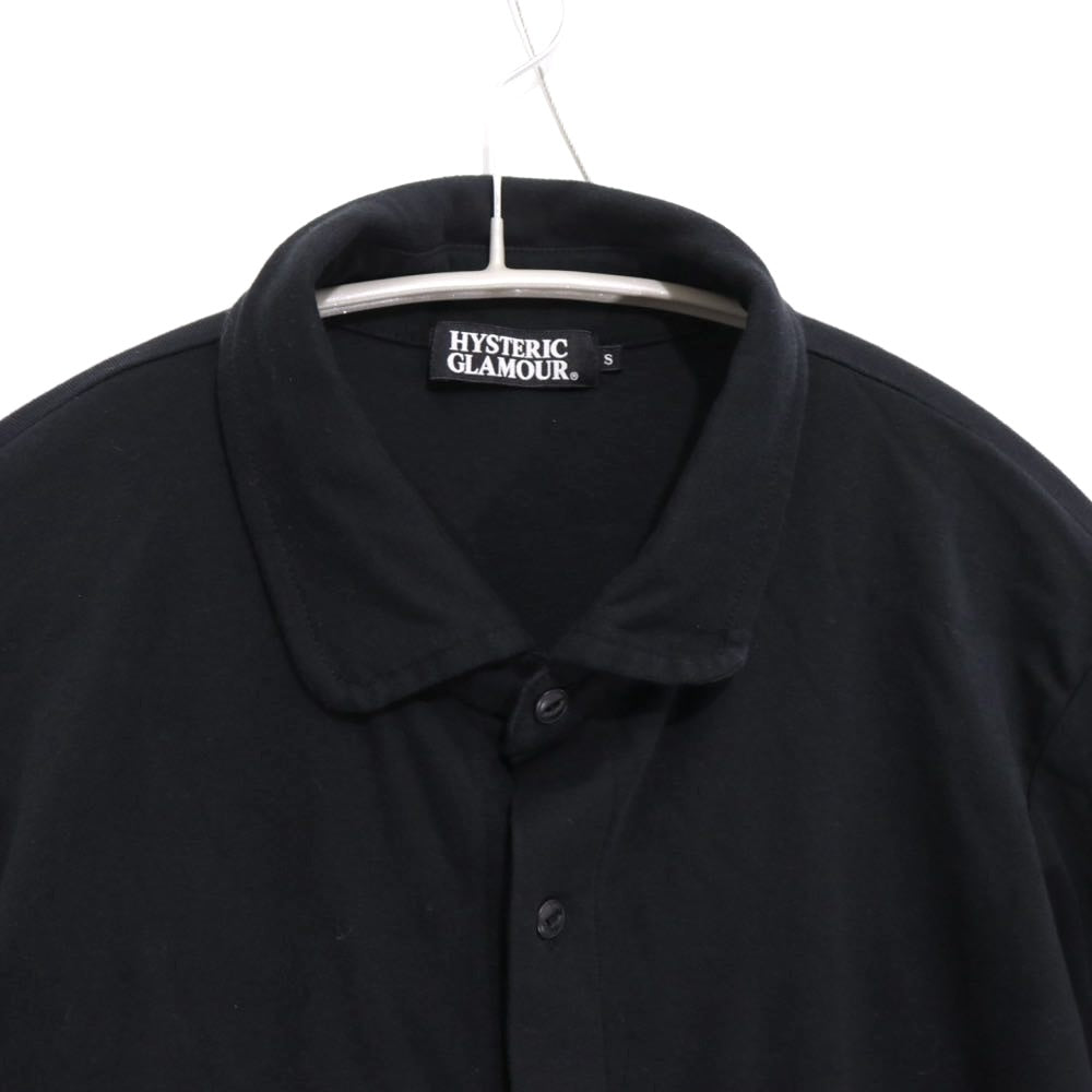 HYSTERIC GLAMOUR 22SS | "Sleeve Logo" L/S Open Polo Shirt "Black" (0221CH01)