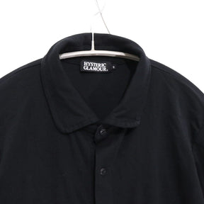 HYSTERIC GLAMOUR 22SS | "Sleeve Logo" L/S Open Polo Shirt "Black" (0221CH01)