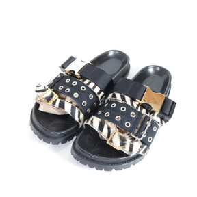 Sacai 20SS | Zebra-Print Calf Hair Belt Sandals (20-02292M)