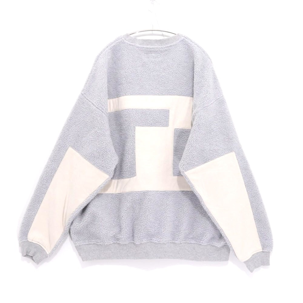 Evisen Skateboards 21AW | "E" Patchwork Boa Fleece Crewneck - Grey / White