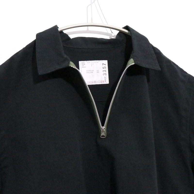 sacai 24AW | Cotton Nylon Ripstop Half Zip Pullover Shirt "BLACK" (24-03357M)