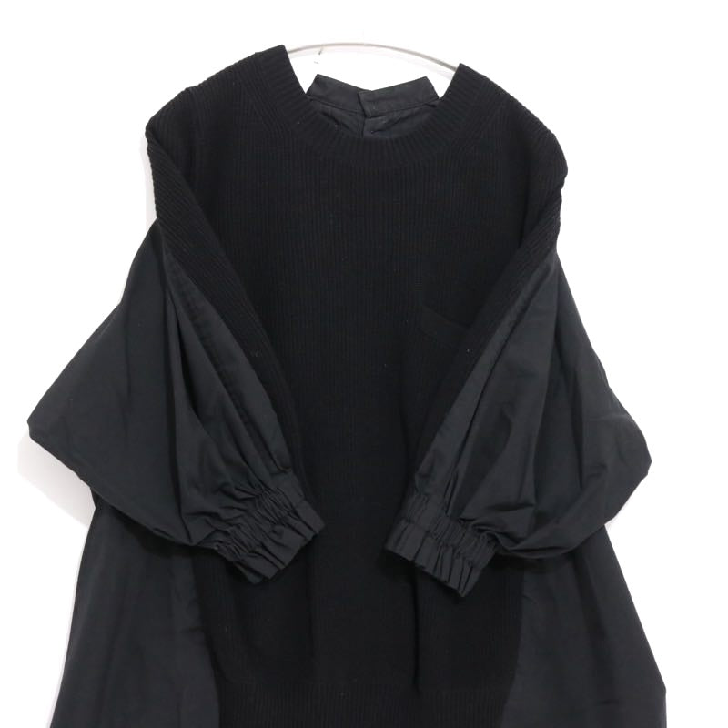 sacai 17AW | Back Pleated Hybrid Knit Pullover "Black" (17-03322)