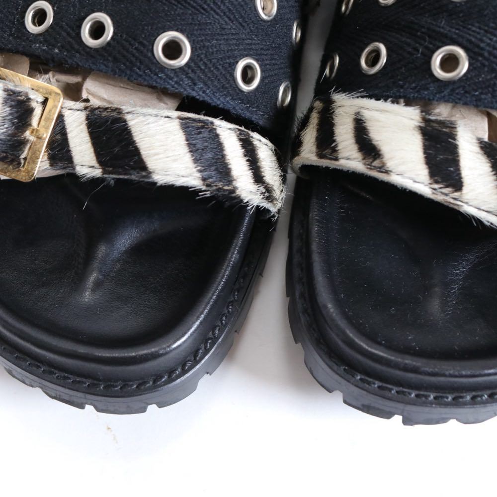 Sacai 20SS | Zebra-Print Calf Hair Belt Sandals (20-02292M)