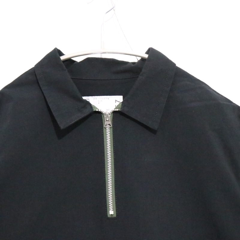 sacai 24AW | Cotton Nylon Ripstop Half Zip Pullover Shirt "BLACK" (24-03357M)
