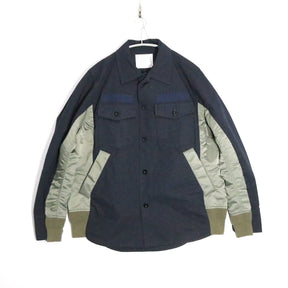 sacai 2022 | Cotton Oxford x Nylon Twill Shirt "Navy/Khaki" (SCM-040)