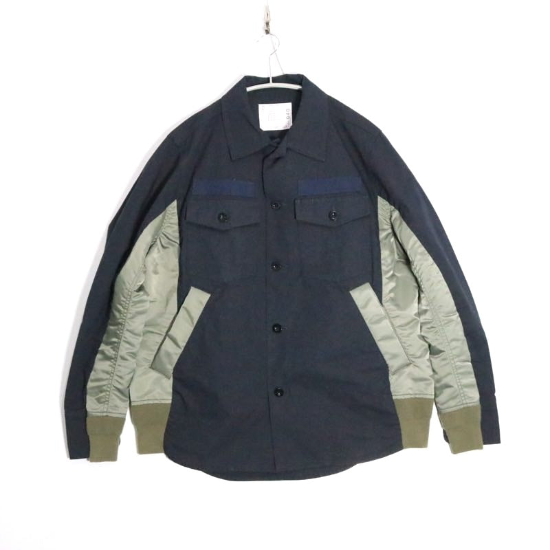 sacai 2022 | Cotton Oxford x Nylon Twill Shirt "Navy/Khaki" (SCM-040)