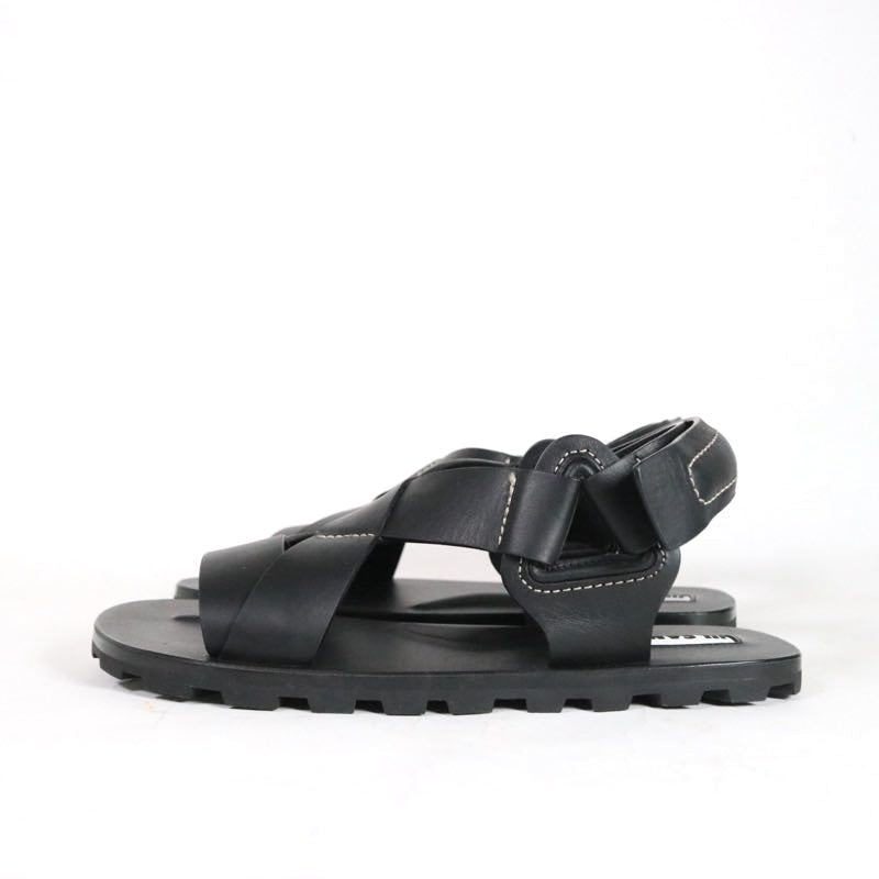 JIL SANDER+ 22SS | Platform Crossover Sandalo "Black / Vacchetta Leather" (J44WP0009)
