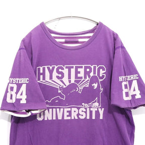 HYSTERIC GLAMOUR | Reversible S/S Border Tee "Purple / Girl & Cat Print"