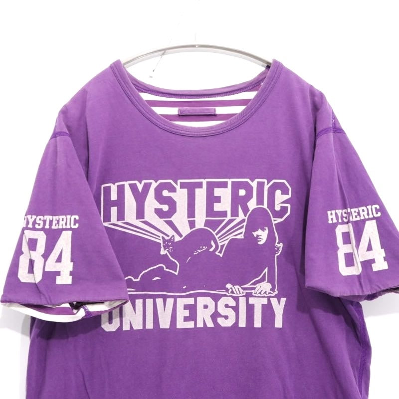HYSTERIC GLAMOUR | Reversible S/S Border Tee "Purple / Girl & Cat Print"