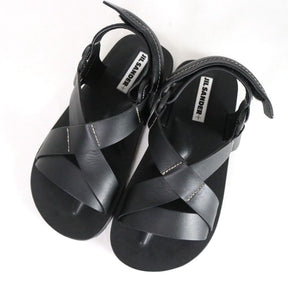 JIL SANDER+ 22SS | Platform Crossover Sandalo "Black / Vacchetta Leather" (J44WP0009)