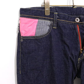 SQUARE | Mixed Material Patchwork Denim Pants "Straight"
