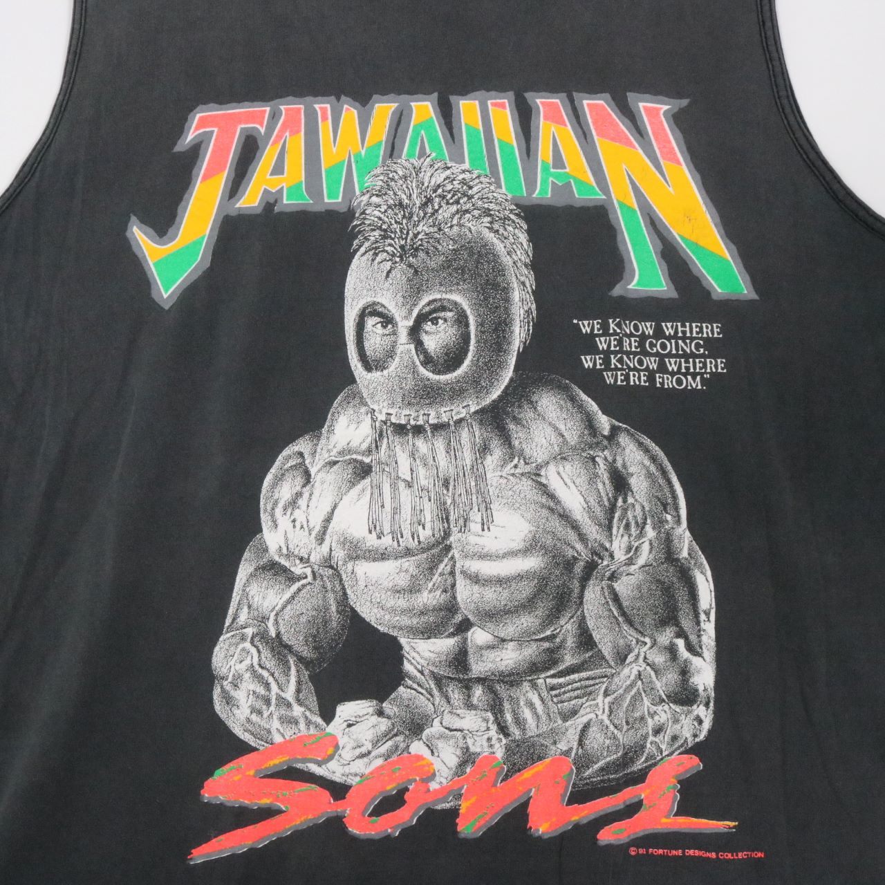 【中古】90s USA製 Hawaiian Jawaiian Strength XLサイズ メンズ タンクトップ シングルステッチ 91年 コピーライト 中古B 古着