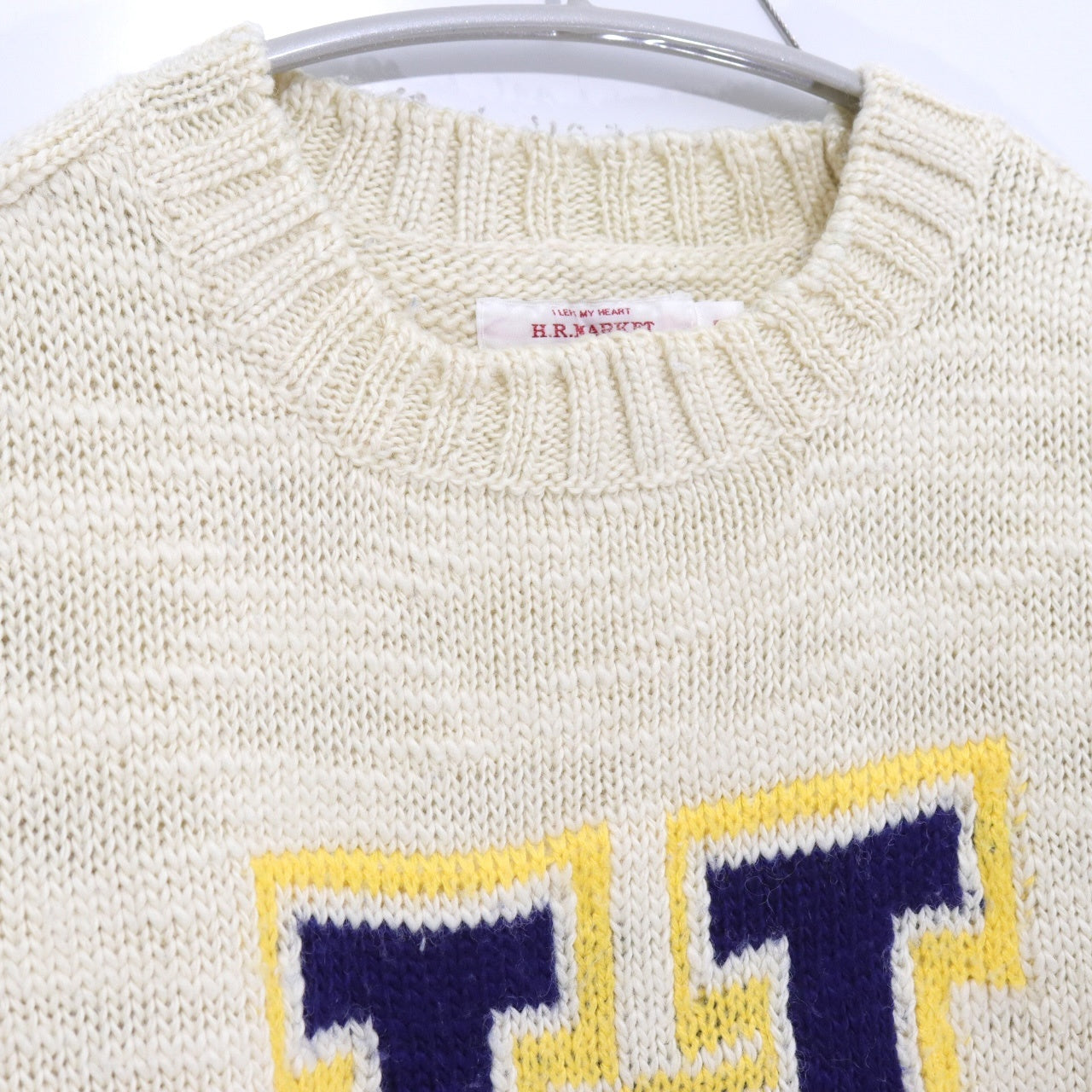 H.R.MARKET 19AW | Wool Acrylic Velvet Slub H Lettered Sweater "[Natural]" (700078-571)