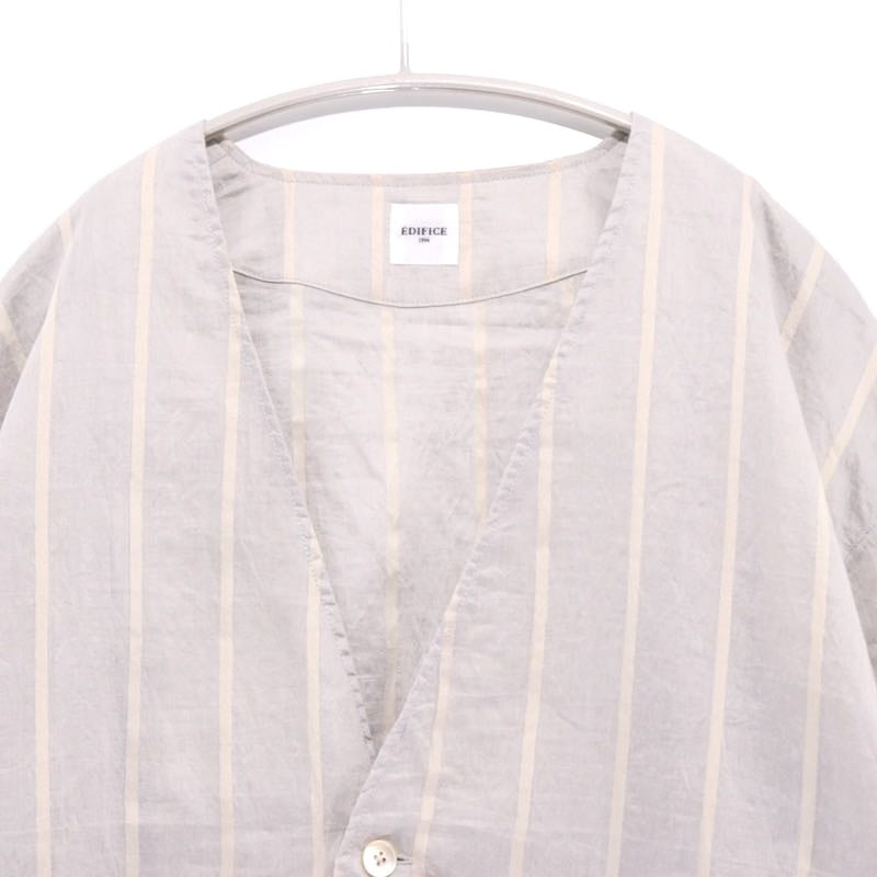 EDIFICE 24SS | Rayon/Linen Pattern No-Collar Shirt "Stripe" (24-011-300-1015-1-0)