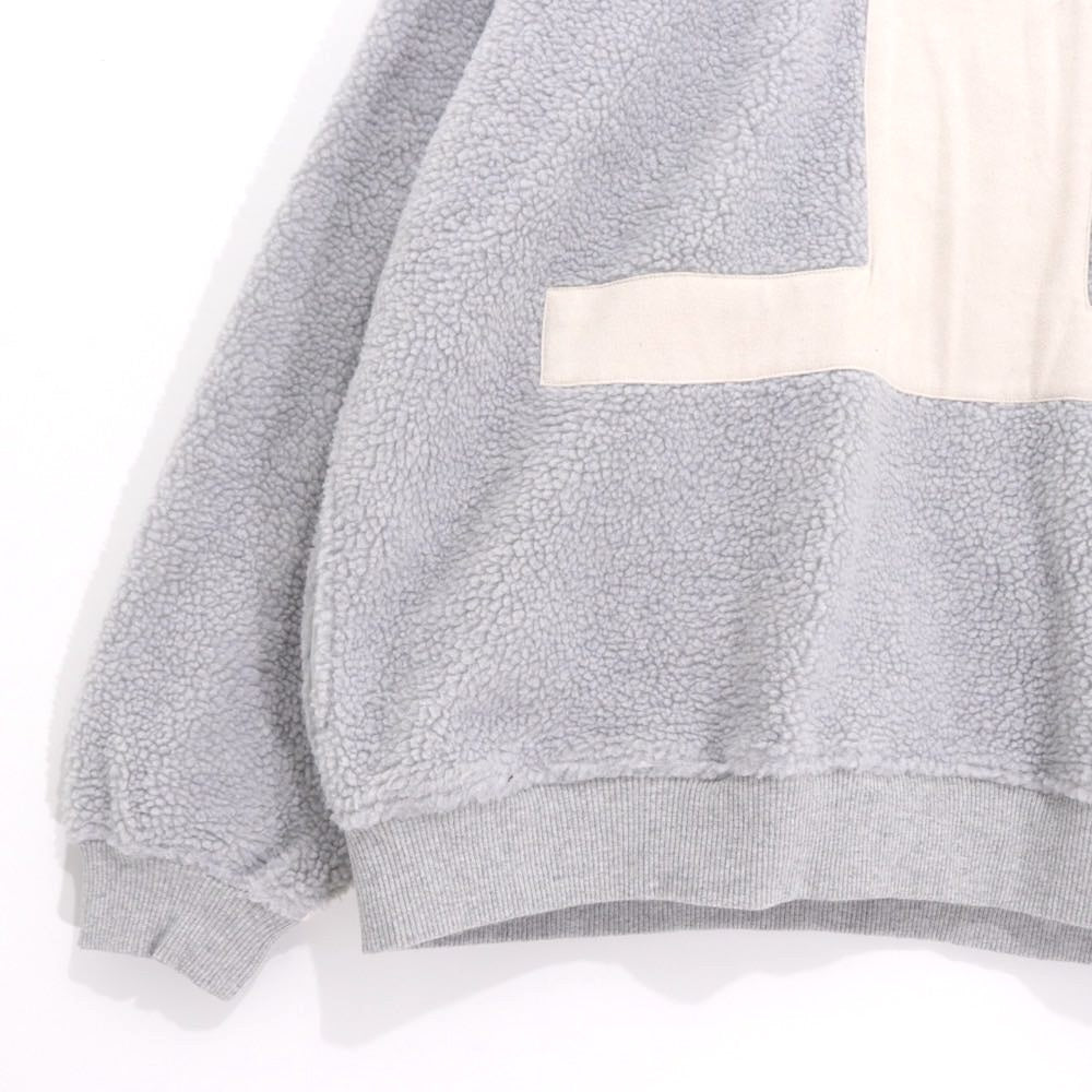 Evisen Skateboards 21AW | "E" Patchwork Boa Fleece Crewneck - Grey / White