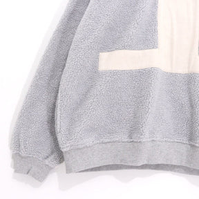 Evisen Skateboards 21AW | "E" Patchwork Boa Fleece Crewneck - Grey / White