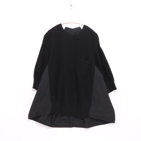 sacai 17AW | Back Pleated Hybrid Knit Pullover "Black" (17-03322)