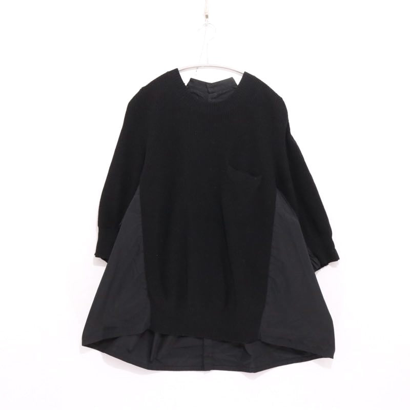 sacai 17AW | Back Pleated Hybrid Knit Pullover "Black" (17-03322)