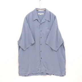 90s PERRY ELLIS | 100% Silk Open Collar Shirt "Classic Blue"