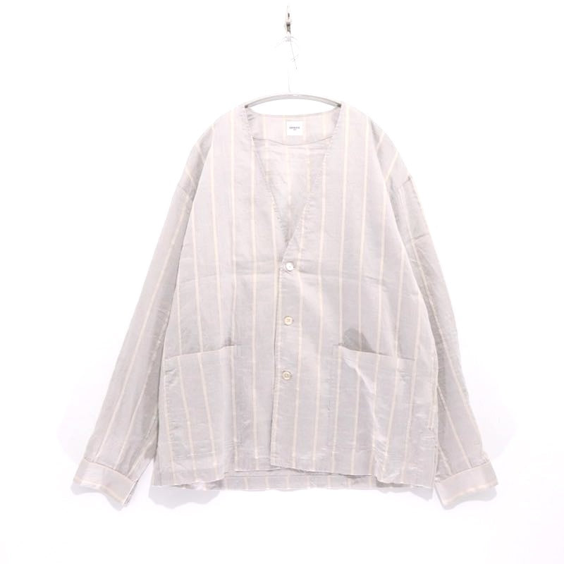 EDIFICE 24SS | Rayon/Linen Pattern No-Collar Shirt "Stripe" (24-011-300-1015-1-0)