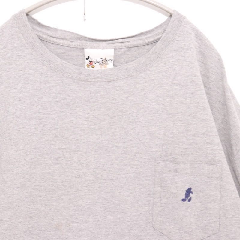 90s Vintage Disney | Mickey Silhouette Embroidery Pocket T-Shirt "Grey"Made in USA