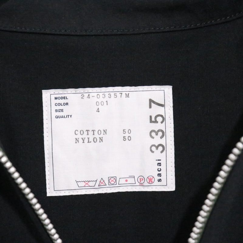 sacai 24AW | Cotton Nylon Ripstop Half Zip Pullover Shirt "BLACK" (24-03357M)