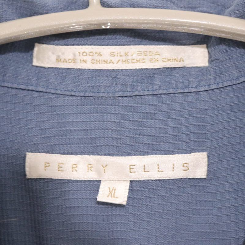 90s PERRY ELLIS | 100% Silk Open Collar Shirt "Classic Blue"