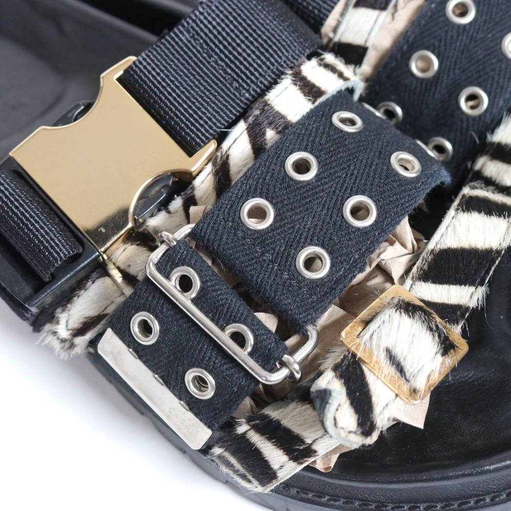 Sacai 20SS | Zebra-Print Calf Hair Belt Sandals (20-02292M)