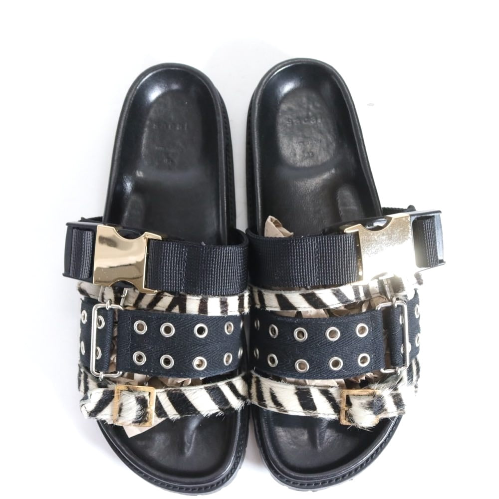 Sacai 20SS | Zebra-Print Calf Hair Belt Sandals (20-02292M)