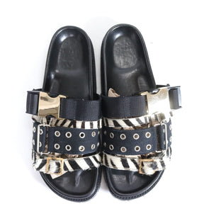 Sacai 20SS | Zebra-Print Calf Hair Belt Sandals (20-02292M)