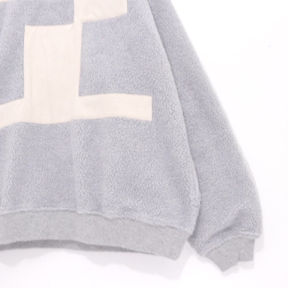 Evisen Skateboards 21AW | "E" Patchwork Boa Fleece Crewneck - Grey / White