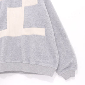 Evisen Skateboards 21AW | "E" Patchwork Boa Fleece Crewneck - Grey / White