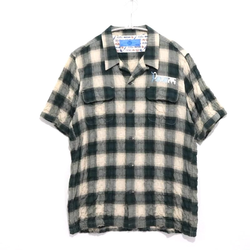 ROTAR | Ripple Check Open Collar Shirt "Green/Beige" (710934002)
