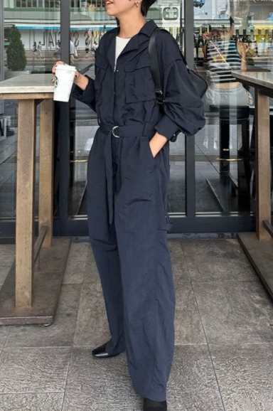 ETRE TOKYO 24SS | Belted Nylon Jumpsuit "Black" (1224530112-0)