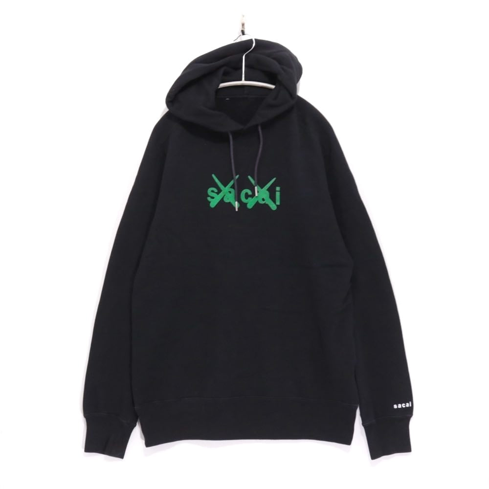 sacai × KAWS 21SS | Flock Print Hoodie "Black/Green" (21-0286S)