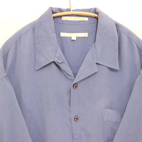 90s PERRY ELLIS | 100% Silk Open Collar Shirt "Classic Blue"