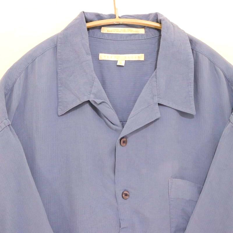 90s PERRY ELLIS | 100% Silk Open Collar Shirt "Classic Blue"