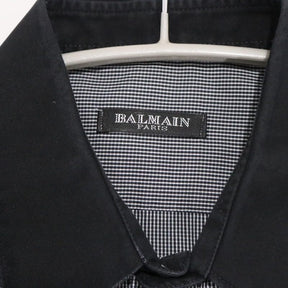 BALMAIN | Gingham S/S Shirt "Tiger Embroidery / Black Collar"