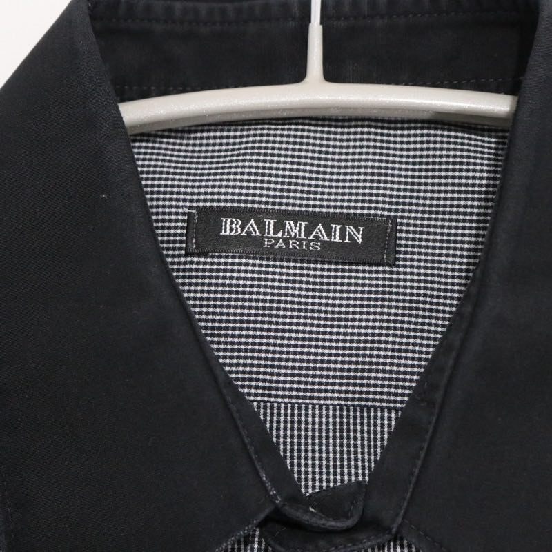 BALMAIN | Gingham S/S Shirt "Tiger Embroidery / Black Collar"