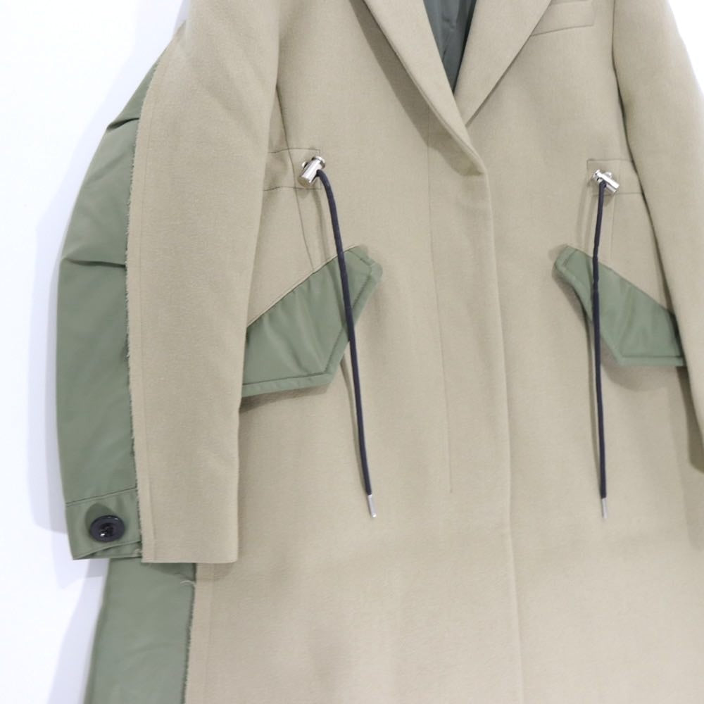 sacai 21AW | Wool Melton Docking Chester Coat "Beige×Khaki" (21-05726)