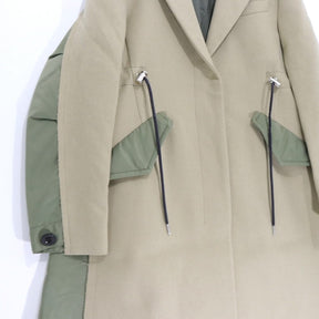 sacai 21AW | Wool Melton Docking Chester Coat "Beige×Khaki" (21-05726)