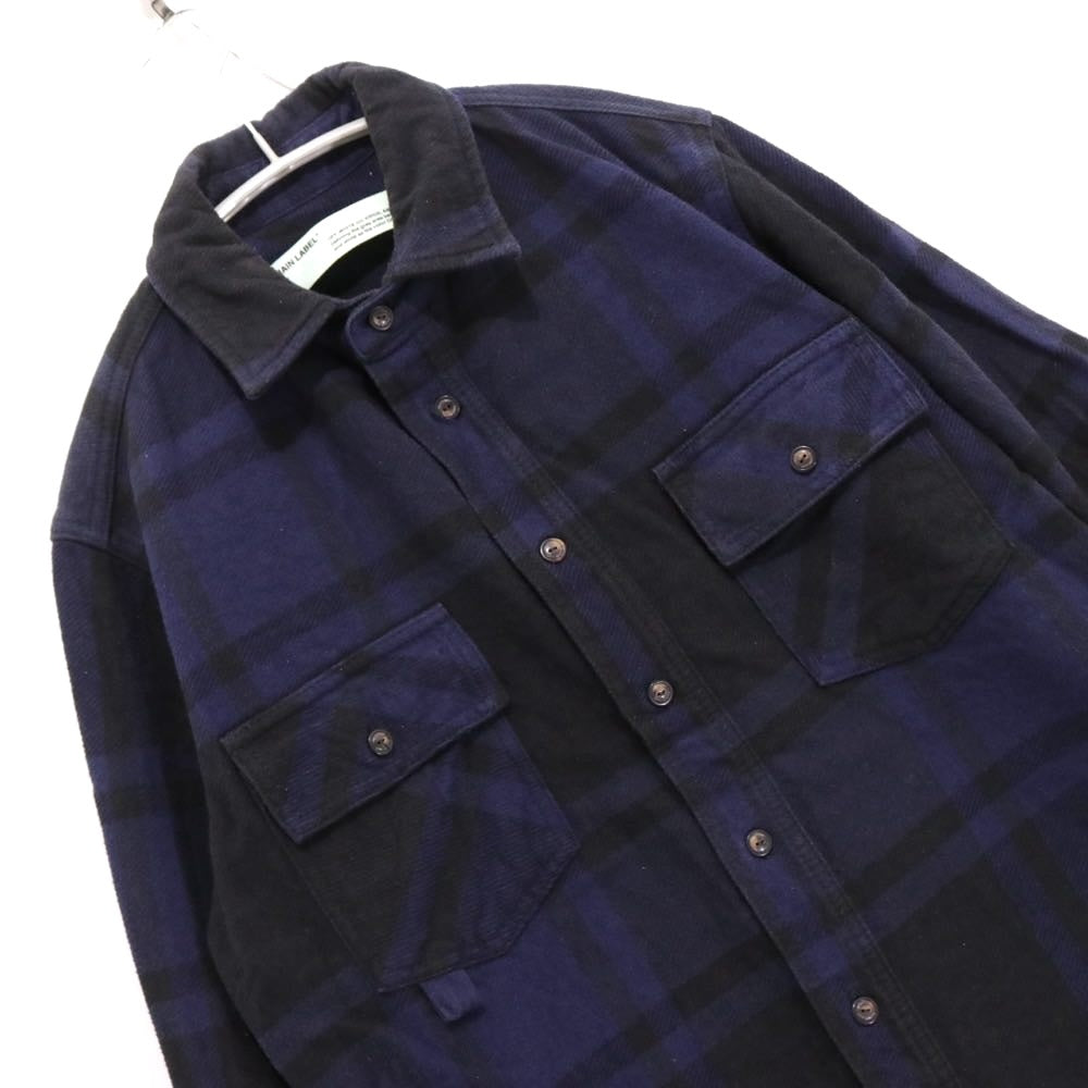 OFF-WHITE 19SS | Stencil Flannel Check Shirt "Navy / Black" (OMGA060R19C08015)