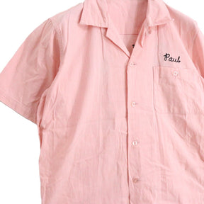 Vintage Style | Chain Stitch Embroidered Bowling Shirt "Pink/Paul's Auto"
