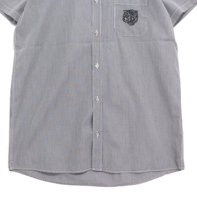 BALMAIN | Gingham S/S Shirt "Tiger Embroidery / Black Collar"