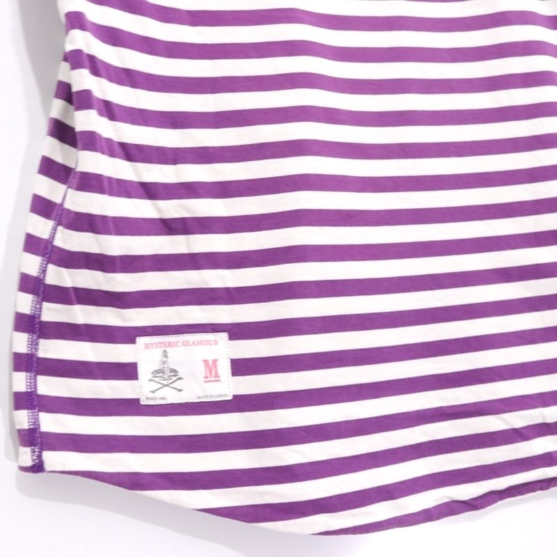 HYSTERIC GLAMOUR | Reversible S/S Border Tee "Purple / Girl & Cat Print"