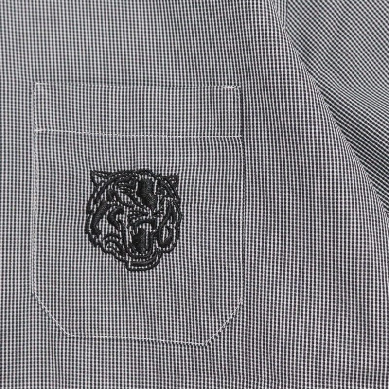 BALMAIN | Gingham S/S Shirt "Tiger Embroidery / Black Collar"